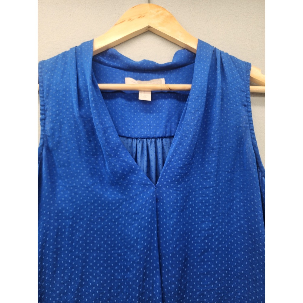 Forever 21 Royal Blue Dotted Sleeveless Blouse V-Neck Wrap Front High Low Top S - Picture 3 of 10